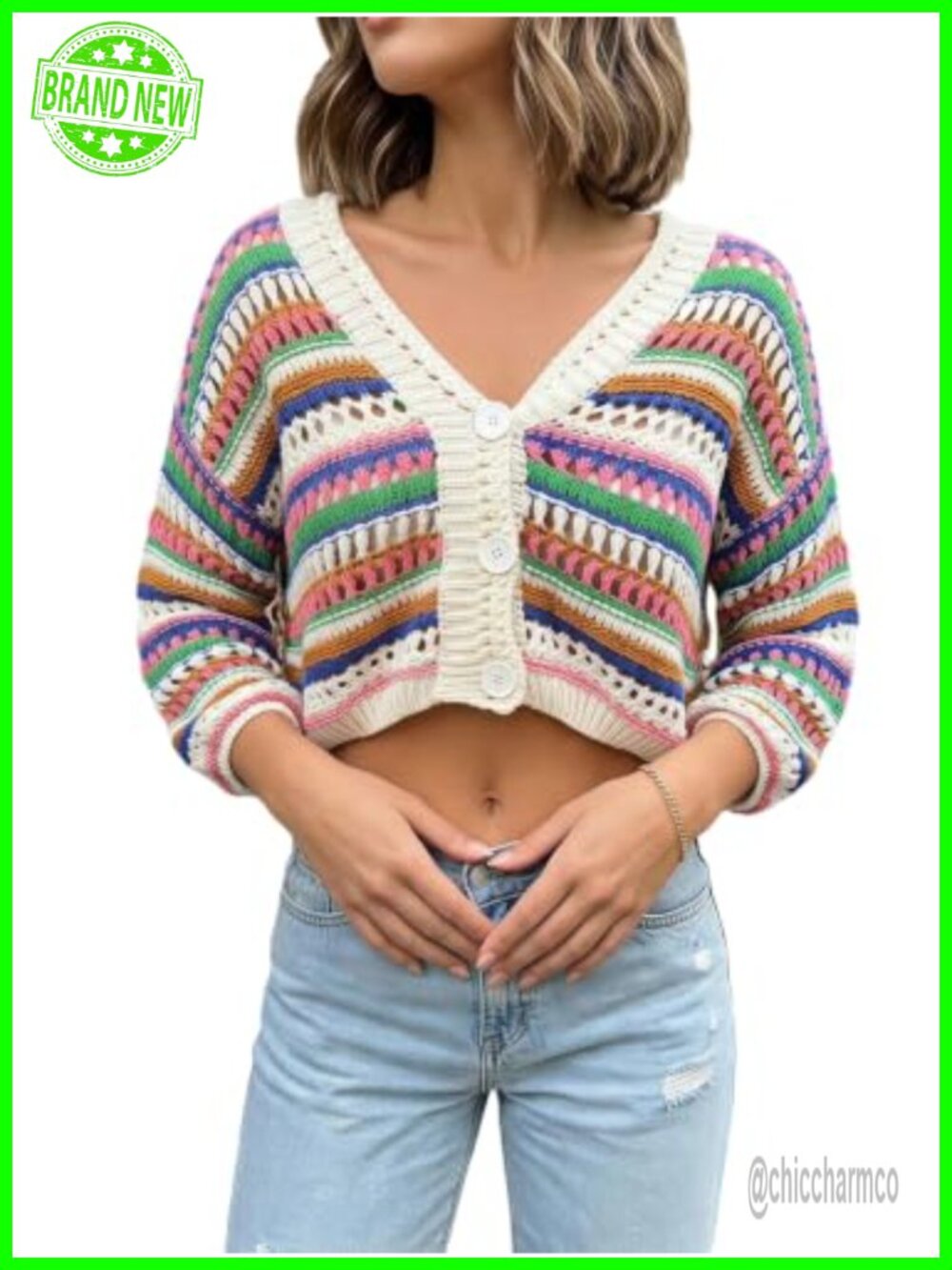 GORGLITTER Women's Lightweight Button Up Striped Cardigan Sweater
